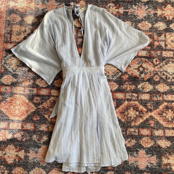 Light blue flowy open back mini dress - Picture 2 of 4